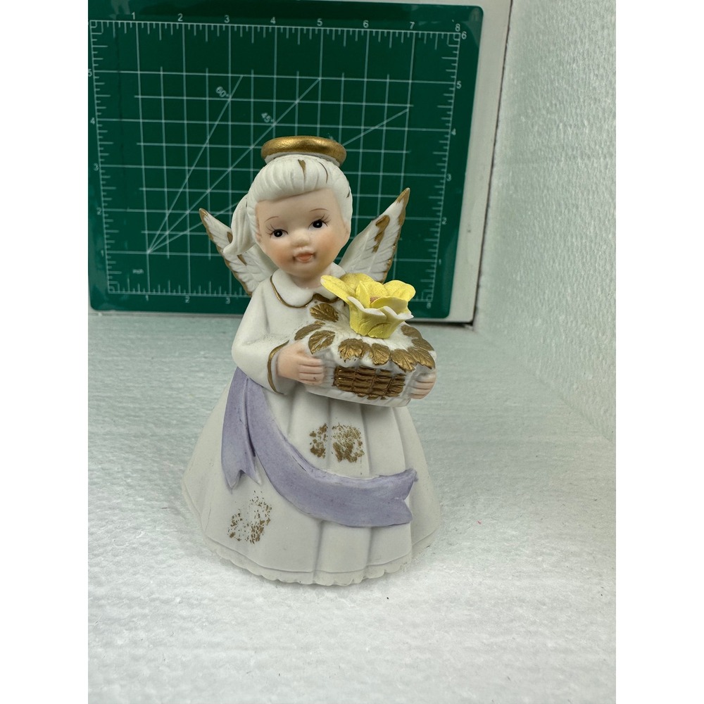 Vintage Lefton China Angel Figurine Holding Flower Basket 1988 Ceramic Decor‎